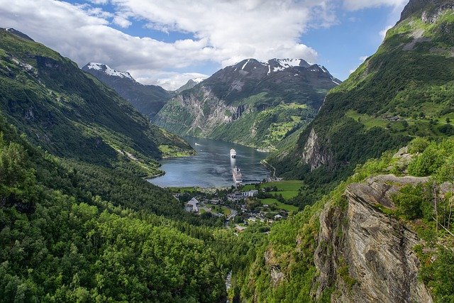 Snow-covered Norwegian coastal town visited on a winter shore excursion