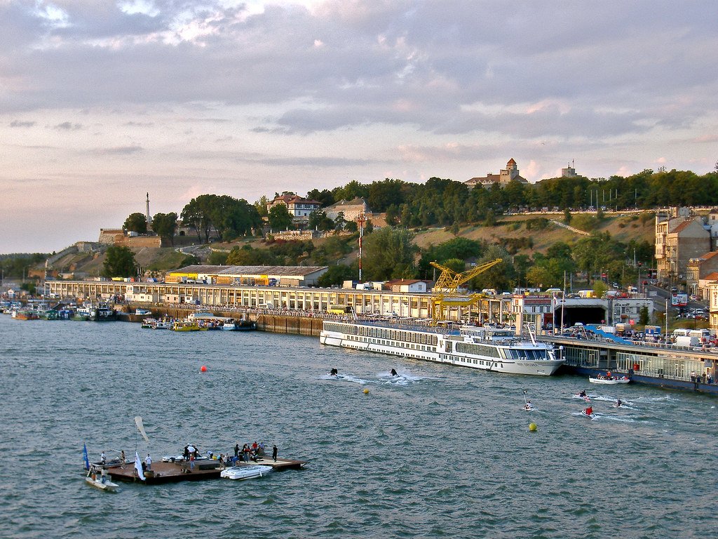 Kalemegdan fortress walls above the river in Belgrade, Serbia
