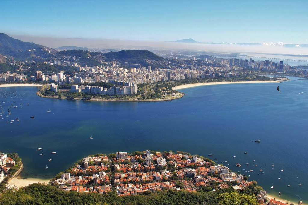 Copacabana beach curving along the coast in Rio de Janeiro, Brazil