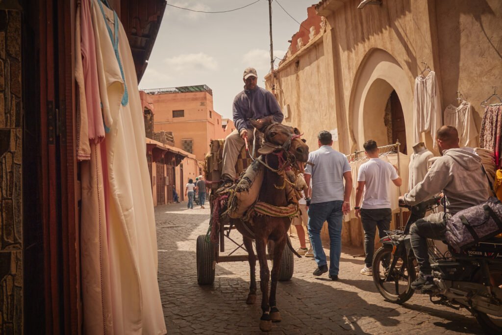 Rooftops and minaret of the old medina in Marrakech, Morocco