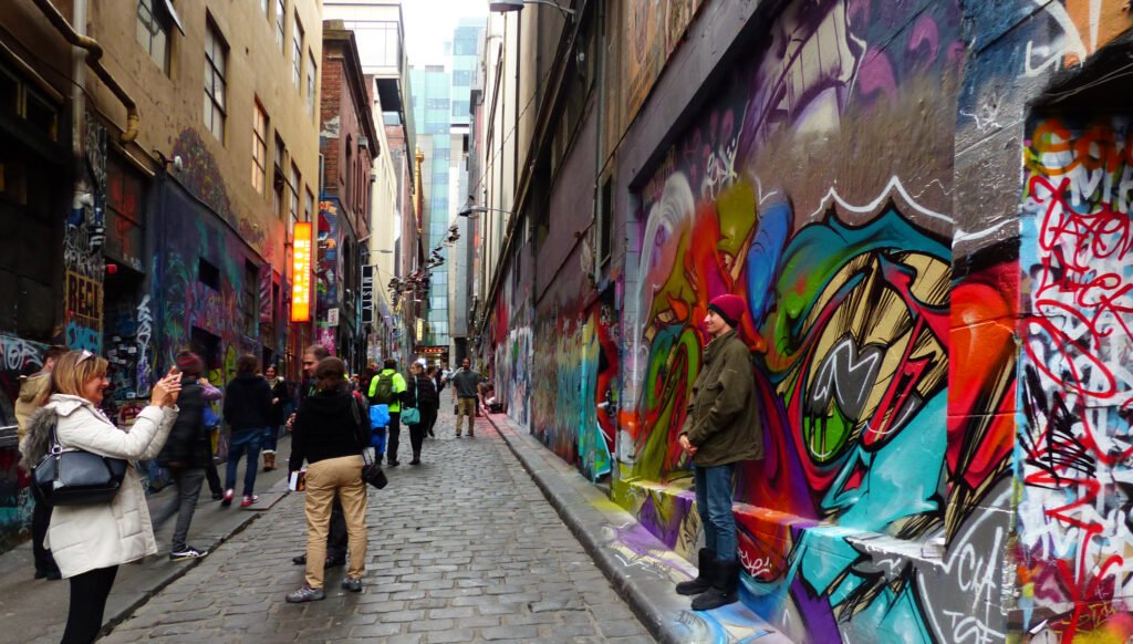 Street art covering the walls of Hosier Lane in Melbourne