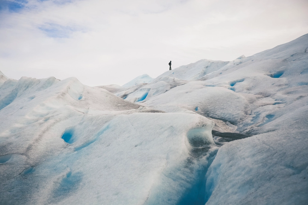 The blue ice face of the Perito Moreno glacier in Argentina