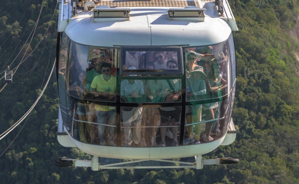 Cable car and Sugarloaf Mountain above Rio de Janeiro