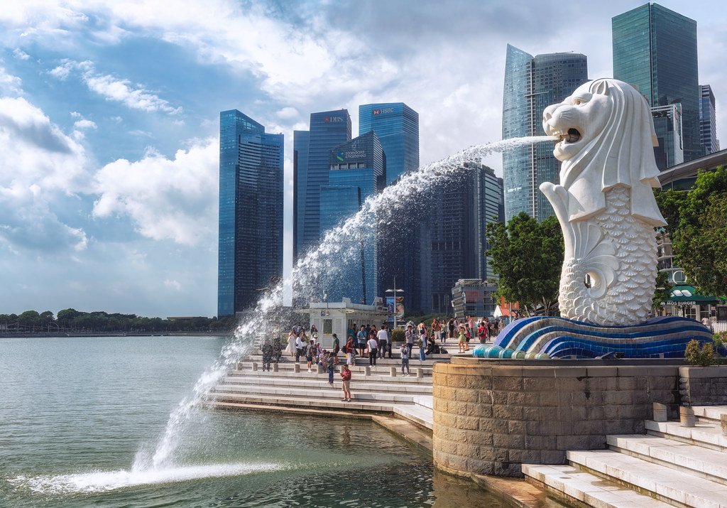 The Merlion statue at Marina Bay in Singapore