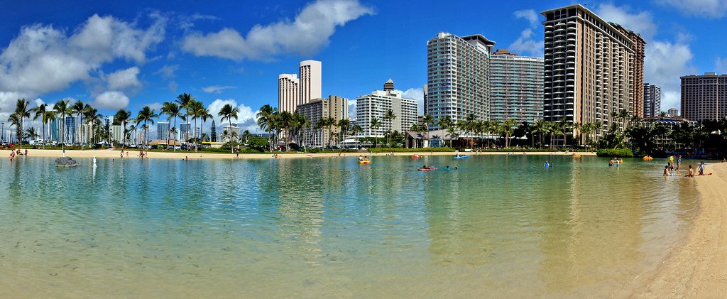 Waikiki beach and the Honolulu shoreline on Oahu, Hawaii